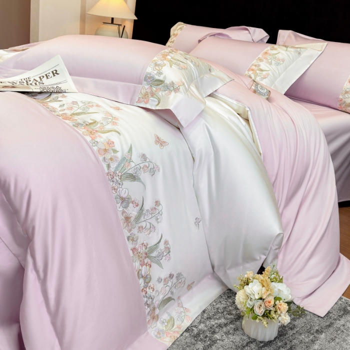 91家纺网 家纺一手货源 找家纺 （总）星蕴家纺 2026新款50贡缎长绒棉纯棉绣花四件套-花瑾