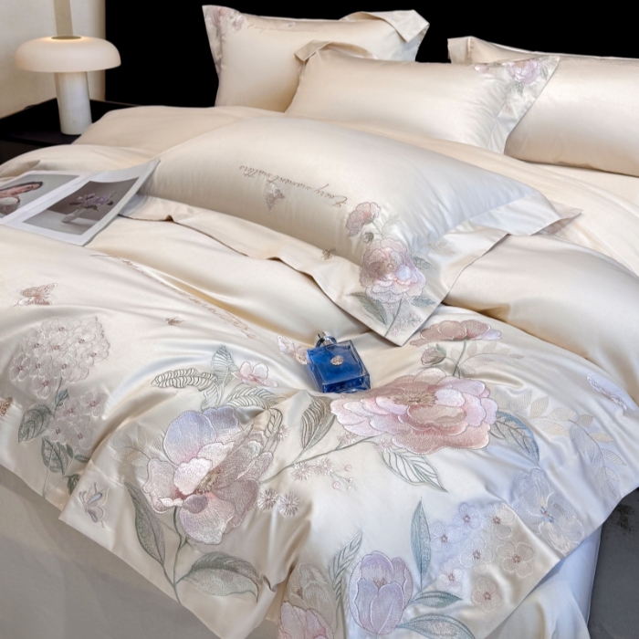 91家纺网 家纺一手货源 找家纺 （总）星蕴家纺 2026新款贡缎50长绒棉绣花四件套-玛格丽