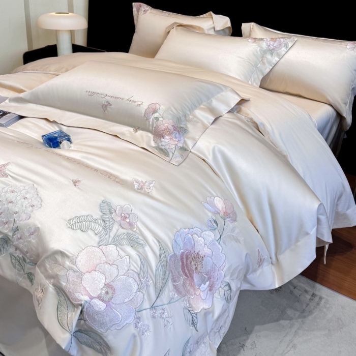 91家纺网 家纺一手货源 找家纺 （总）星蕴家纺 2026新款贡缎50长绒棉绣花四件套-玛格丽