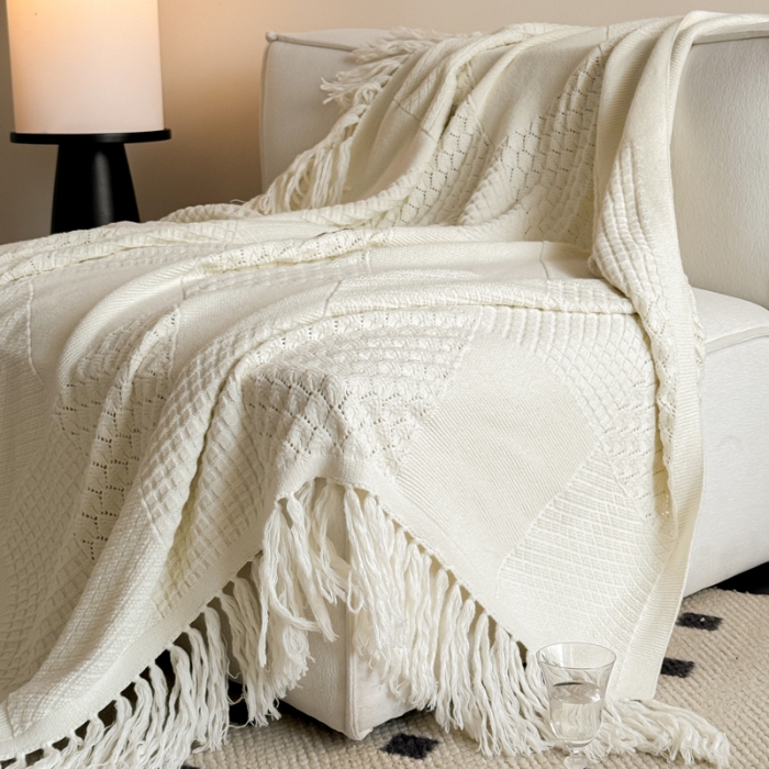 91家纺网 家纺一手货源 找家纺 （总）明治西川 针织流苏线毯法式休闲毯 沙发盖毯 空调毯装饰毯多用途毛毯