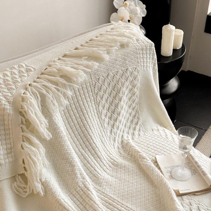 91家纺网 家纺一手货源 找家纺 （总）明治西川 针织流苏线毯法式休闲毯 沙发盖毯 空调毯装饰毯多用途毛毯