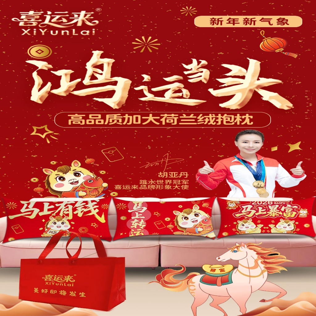 91家纺网 家纺一手货源 找家纺 （总）加大加厚 荷兰绒抱枕马年抱枕马年抱枕保险公司礼品定制logo团购促销礼品礼盒装促销礼盒
