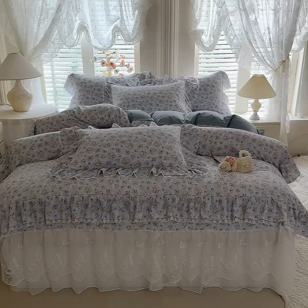 91家纺网 家纺一手货源 找家纺 （总）苏米娜家纺 2026春夏新款超柔云朵棉古法水洗棉床盖款四件套--小清新系列