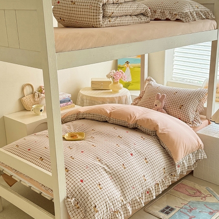 91家纺网 家纺一手货源 找家纺 （总）经年 2026新款学生季上下铺韩版花边水洗云朵棉学生宿舍三件套四件套