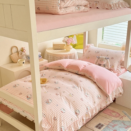 91家纺网 家纺一手货源 找家纺 （总）经年 2026新款学生季上下铺韩版花边水洗云朵棉学生宿舍三件套四件套