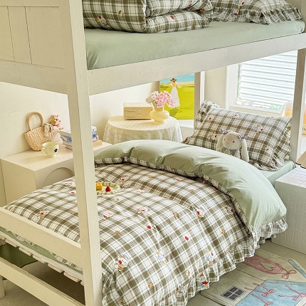 91家纺网 家纺一手货源 找家纺 （总）经年 2026新款学生季上下铺韩版花边水洗云朵棉学生宿舍三件套四件套