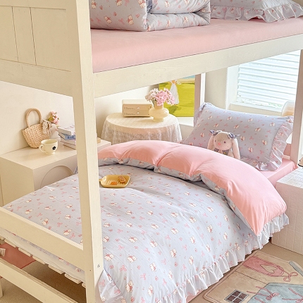 91家纺网 家纺一手货源 找家纺 （总）经年 2026新款学生季上下铺韩版花边水洗云朵棉学生宿舍三件套四件套