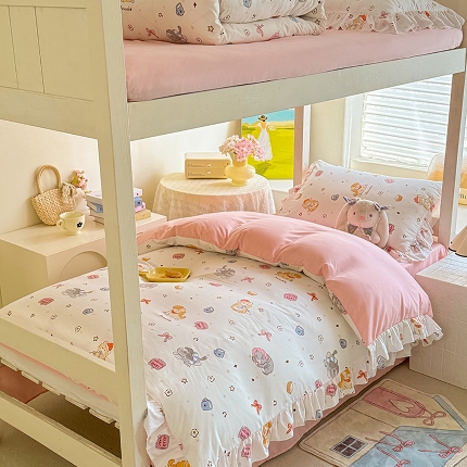 91家纺网 家纺一手货源 找家纺 （总）经年 2026新款学生季上下铺韩版花边水洗云朵棉学生宿舍三件套四件套