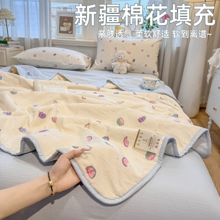 91家纺网 家纺一手货源 找家纺 （总）爱屋及屋 2026新款小清新印花木棉双层纱小包边新疆棉花被夏被空调被夏凉被被子薄被芯春秋四季被