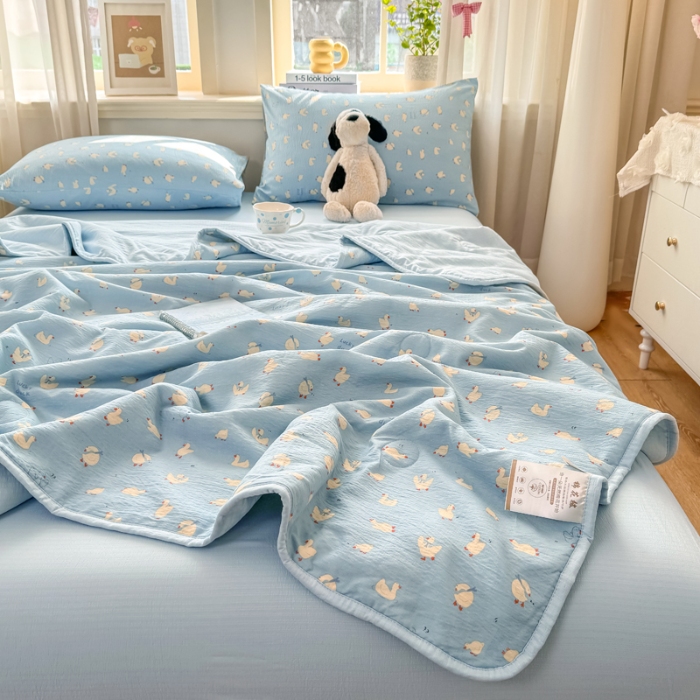 91家纺网 家纺一手货源 找家纺 （总）爱屋及屋 2026新款小清新印花木棉双层纱小包边新疆棉花被夏被空调被夏凉被被子薄被芯春秋四季被