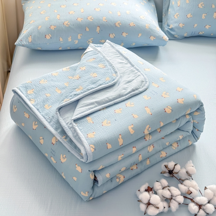 91家纺网 家纺一手货源 找家纺 （总）爱屋及屋 2026新款小清新印花木棉双层纱小包边新疆棉花被夏被空调被夏凉被被子薄被芯春秋四季被