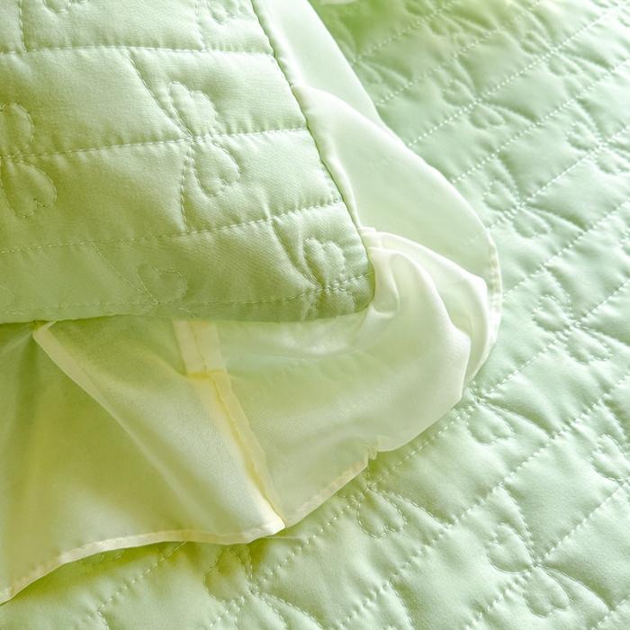 91家纺网 家纺一手货源 找家纺 苏米娜2026春夏新品韩版公主风小清新水洗棉床盖四件套针织棉双层纱纯棉棉麻全棉公主风床盖款四件套 花漾甜心-嫩芽绿