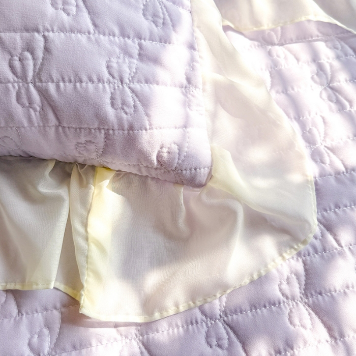 91家纺网 家纺一手货源 找家纺 苏米娜2026春夏新品韩版公主风小清新水洗棉床盖四件套针织棉双层纱纯棉棉麻全棉公主风床盖款四件套 花漾甜心-香芋紫