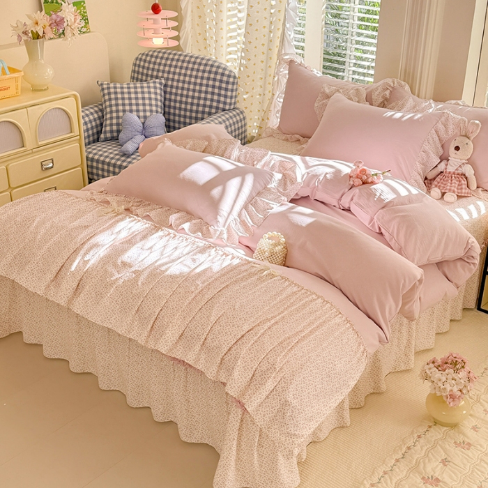 91家纺网 家纺一手货源 找家纺 漫布云家纺SUMINA 2026新款春夏超柔云朵棉床盖款四件套-艾洛花园系列 艾洛花园-童话粉 