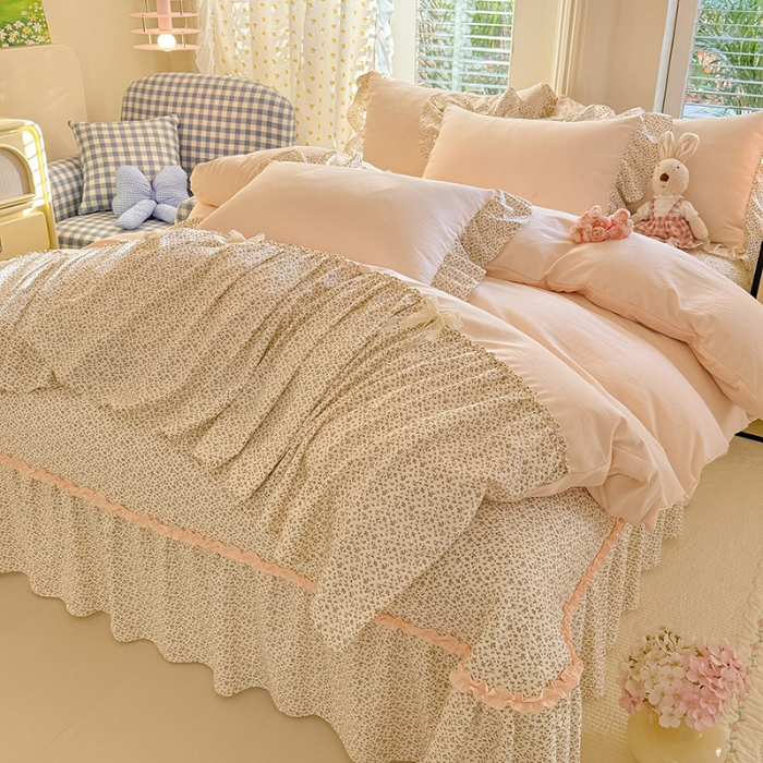 91家纺网 家纺一手货源 找家纺 漫布云家纺SUMINA 2026新款春夏超柔云朵棉床盖款四件套-艾洛花园系列 艾洛花园-玫瑰金 