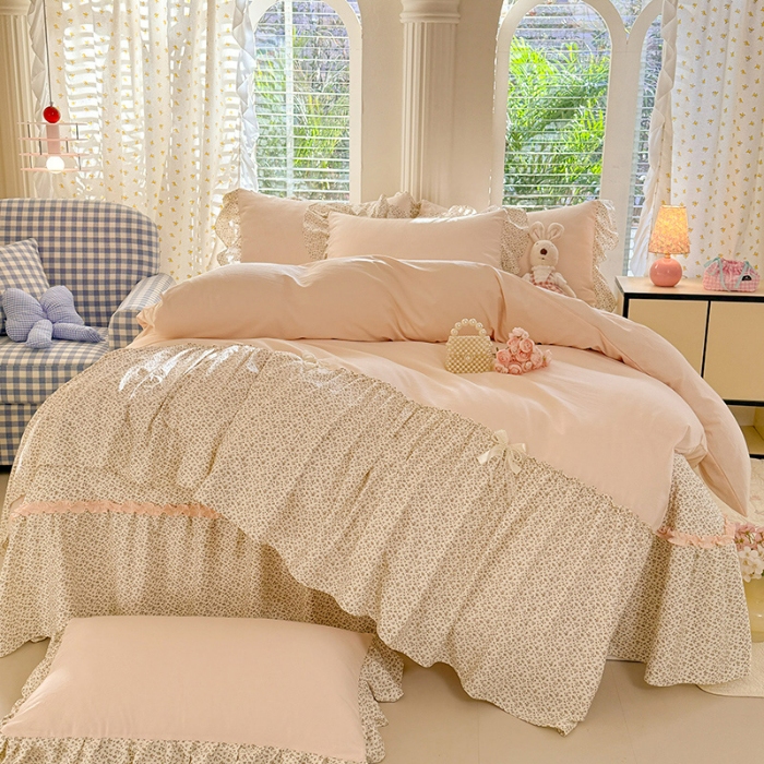 91家纺网 家纺一手货源 找家纺 漫布云家纺SUMINA 2026新款春夏超柔云朵棉床盖款四件套-艾洛花园系列 艾洛花园-玫瑰金 