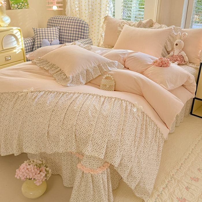 91家纺网 家纺一手货源 找家纺 漫布云家纺SUMINA 2026新款春夏超柔云朵棉床盖款四件套-艾洛花园系列 艾洛花园-玫瑰金 