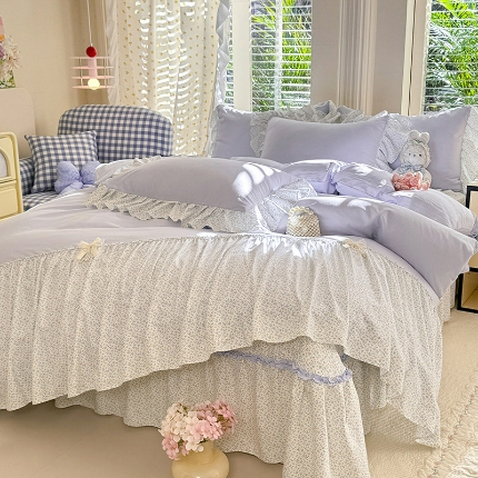 漫布云家纺SUMINA 2026新款春夏超柔云朵棉床盖款四件套-艾洛花园系列  艾洛花园-晴川兰