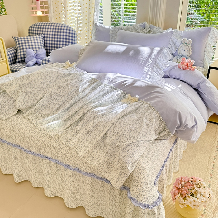 91家纺网 家纺一手货源 找家纺 漫布云家纺SUMINA 2026新款春夏超柔云朵棉床盖款四件套-艾洛花园系列  艾洛花园-晴川兰