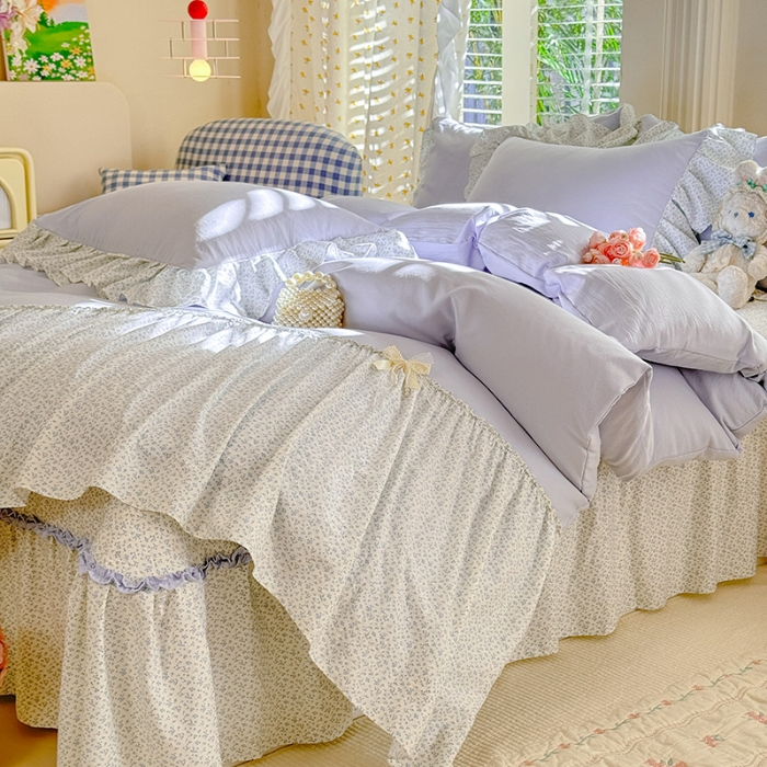 91家纺网 家纺一手货源 找家纺 漫布云家纺SUMINA 2026新款春夏超柔云朵棉床盖款四件套-艾洛花园系列  艾洛花园-晴川兰