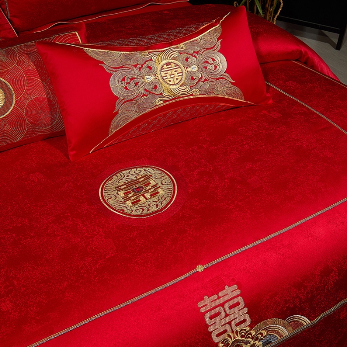 91家纺网 家纺一手货源 找家纺 （总）婚庆四件套高精密提花加刺绣结婚喜庆直播爆款【控价不低于580】