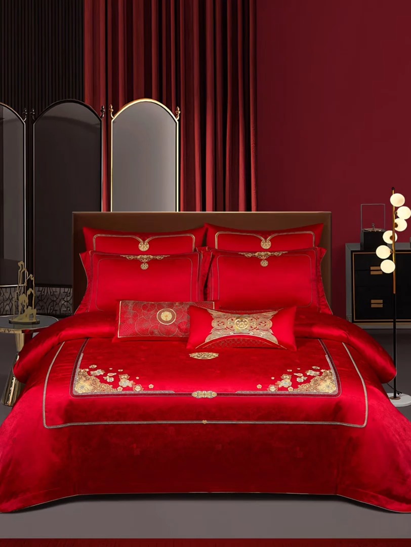 91家纺网 家纺一手货源 找家纺 婚庆四件套高精密提花加刺绣结婚喜庆直播爆款【控价不低于580】 金玉良缘