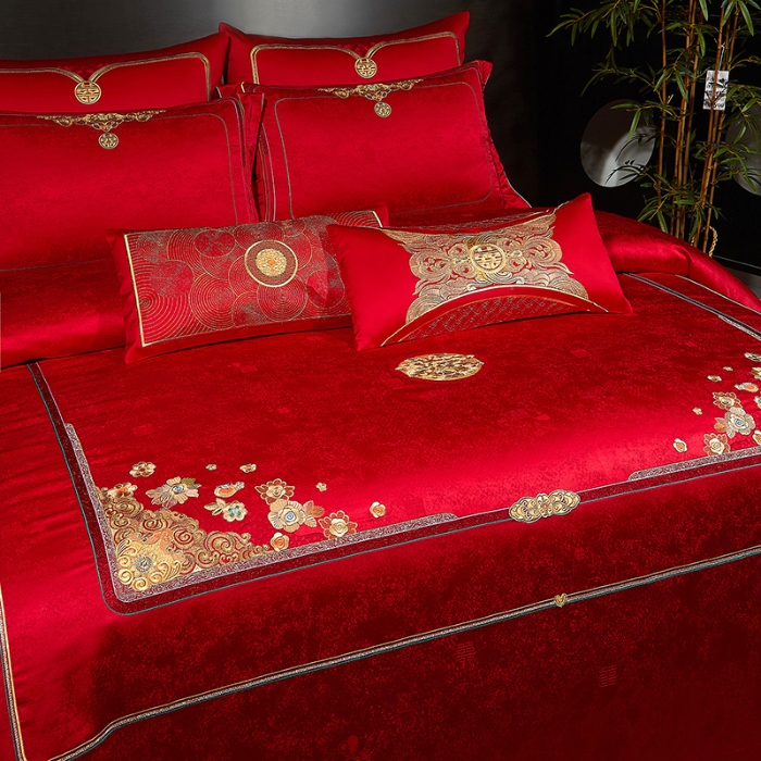 91家纺网 家纺一手货源 找家纺 婚庆四件套高精密提花加刺绣结婚喜庆直播爆款【控价不低于580】 金玉良缘