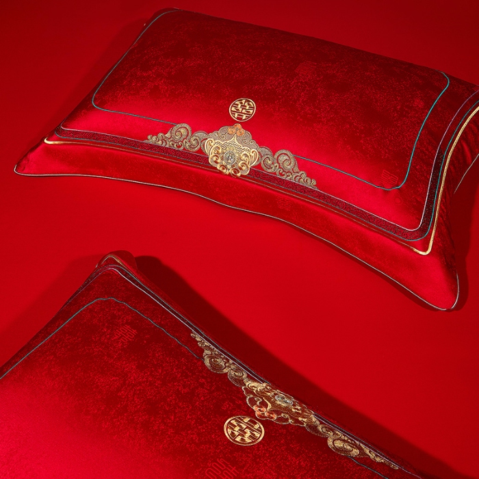 91家纺网 家纺一手货源 找家纺 婚庆四件套高精密提花加刺绣结婚喜庆直播爆款【控价不低于580】 金玉良缘