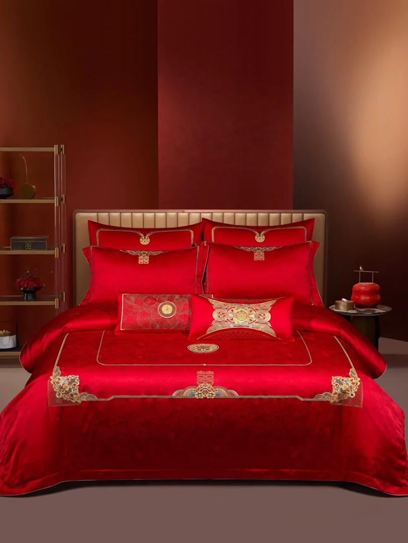 91家纺网 家纺一手货源 找家纺 婚庆四件套高精密提花加刺绣结婚喜庆直播爆款【控价不低于580】 永结同心