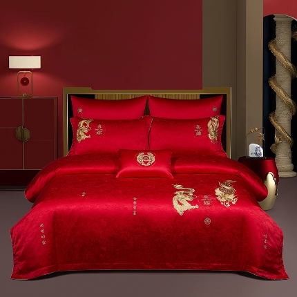 婚庆四件套高精密提花加刺绣结婚喜庆直播爆款【控价不低于580】 吾家有喜