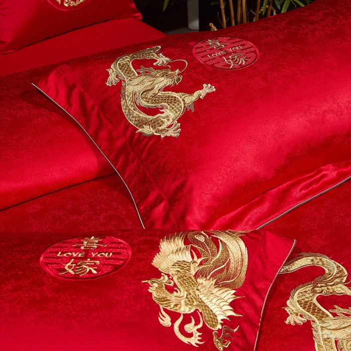 91家纺网 家纺一手货源 找家纺 婚庆四件套高精密提花加刺绣结婚喜庆直播爆款【控价不低于580】 吾家有喜