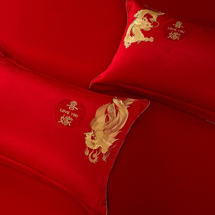 91家纺网 家纺一手货源 找家纺 婚庆四件套高精密提花加刺绣结婚喜庆直播爆款【控价不低于580】 吾家有喜