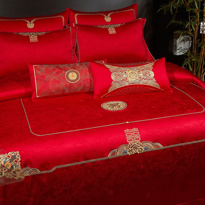 91家纺网 家纺一手货源 找家纺 婚庆四件套高精密提花加刺绣结婚喜庆直播爆款【控价不低于580】 永结同心