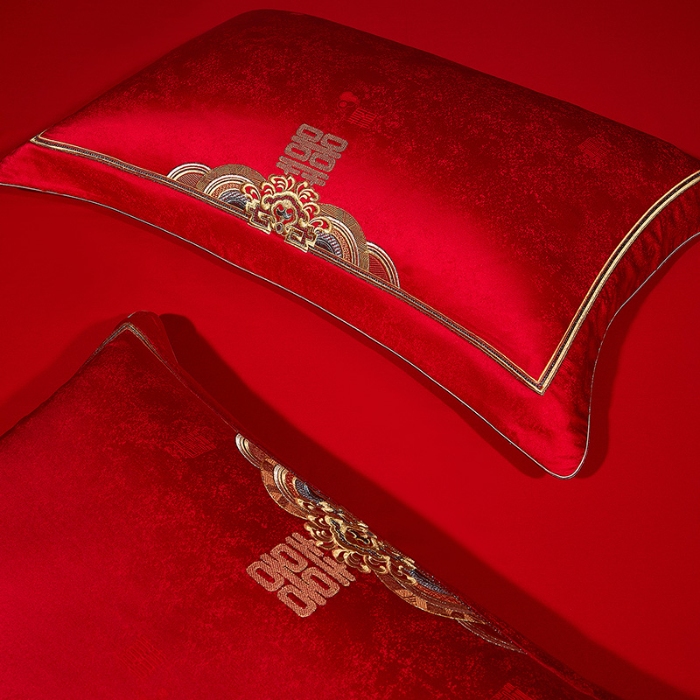 91家纺网 家纺一手货源 找家纺 婚庆四件套高精密提花加刺绣结婚喜庆直播爆款【控价不低于580】 永结同心