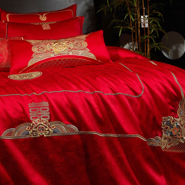 91家纺网 家纺一手货源 找家纺 婚庆四件套高精密提花加刺绣结婚喜庆直播爆款【控价不低于580】 永结同心