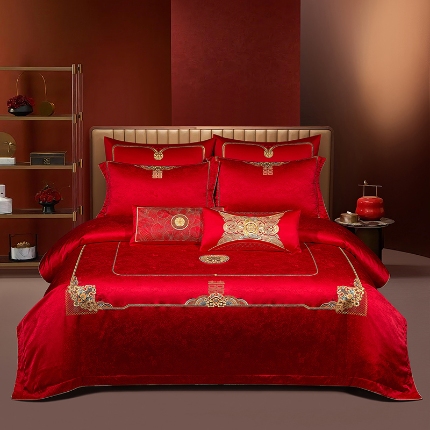 婚庆四件套高精密提花加刺绣结婚喜庆直播爆款【控价不低于580】 永结同心