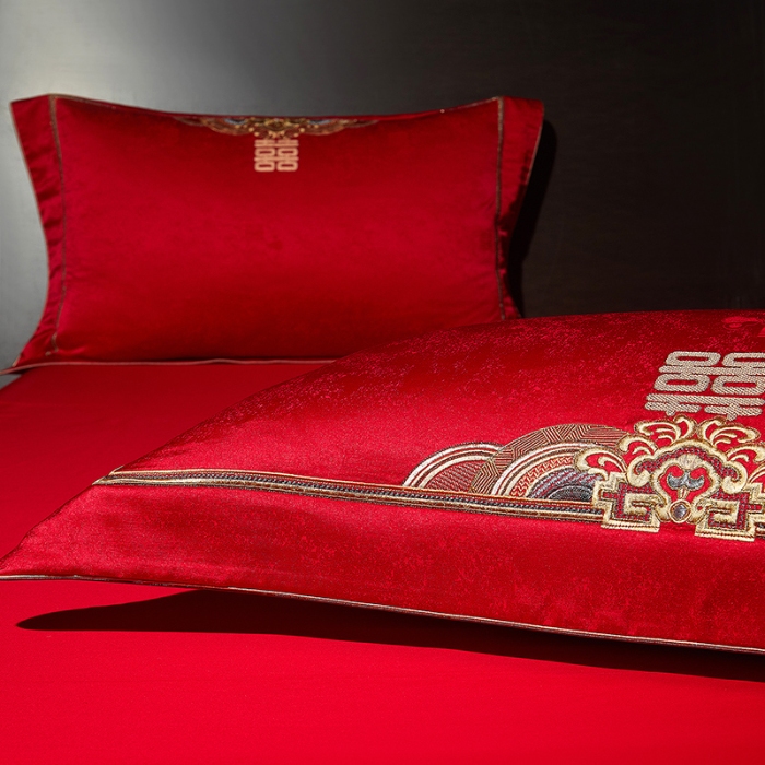 91家纺网 家纺一手货源 找家纺 婚庆四件套高精密提花加刺绣结婚喜庆直播爆款【控价不低于580】 永结同心