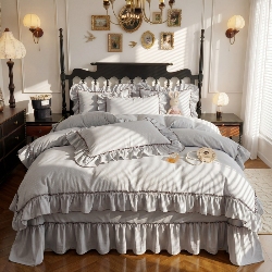 91家纺网 家纺一手货源 找家纺 （总）苏米娜2026春夏新品韩版公主风超柔水洗棉床盖四件套刺绣针织棉双层纱纯棉棉麻全棉公主风床盖款四件套,芬迪-香雪粉  ,芬迪-可可灰, 芬迪-松露咖 ,芬迪-星云紫