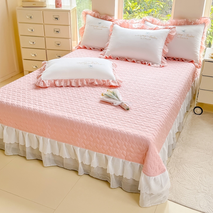 91家纺网 家纺一手货源 找家纺 （总）2026新款A类糯小棉重工刺绣床盖四件套 加棉双层花边三件套立体蝴蝶结夹棉床单被套枕套单品