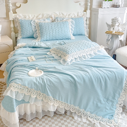 91家纺网 家纺一手货源 找家纺 （总）2026A类糯小棉法式蕾丝雪纺床盖三件套 法式花边夏被四件套空调被夏凉被单薄被子单品被套直播外贸供货