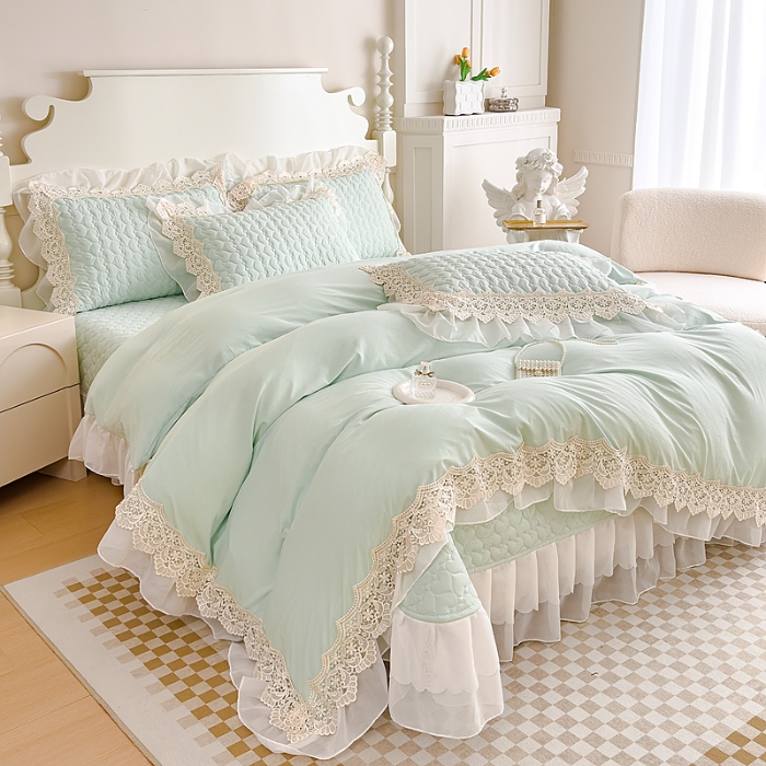 91家纺网 家纺一手货源 找家纺 （总）2026A类糯小棉法式蕾丝雪纺床盖三件套 法式花边夏被四件套空调被夏凉被单薄被子单品被套直播外贸供货