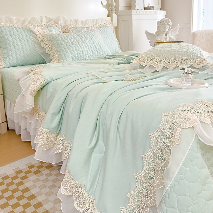 91家纺网 家纺一手货源 找家纺 （总）2026A类糯小棉法式蕾丝雪纺床盖三件套 法式花边夏被四件套空调被夏凉被单薄被子单品被套直播外贸供货