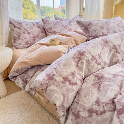 91家纺网 家纺一手货源 找家纺 疆东2026新款A类60支全棉长绒棉纯棉色织提花四件套水洗全棉纯棉厚织提花肌理棉麻被套四件套