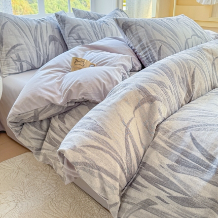 91家纺网 家纺一手货源 找家纺 疆东2026新款A类60支全棉长绒棉纯棉色织提花四件套水洗全棉纯棉厚织提花肌理棉麻被套四件套