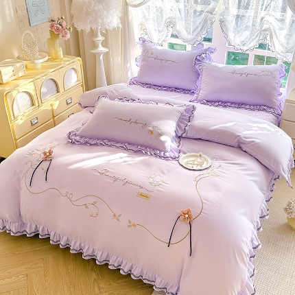 91家纺网 家纺一手货源 找家纺 （总）专柜品质苏米娜家纺2026春夏韩版法式公主风水洗棉床盖款多功能二合一被套 夏被床盖四件套--花颜系列