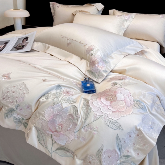 91家纺网 家纺一手货源 找家纺 （总）星蕴家纺 2026新款贡缎50长绒棉绣花四件套-玛格丽
