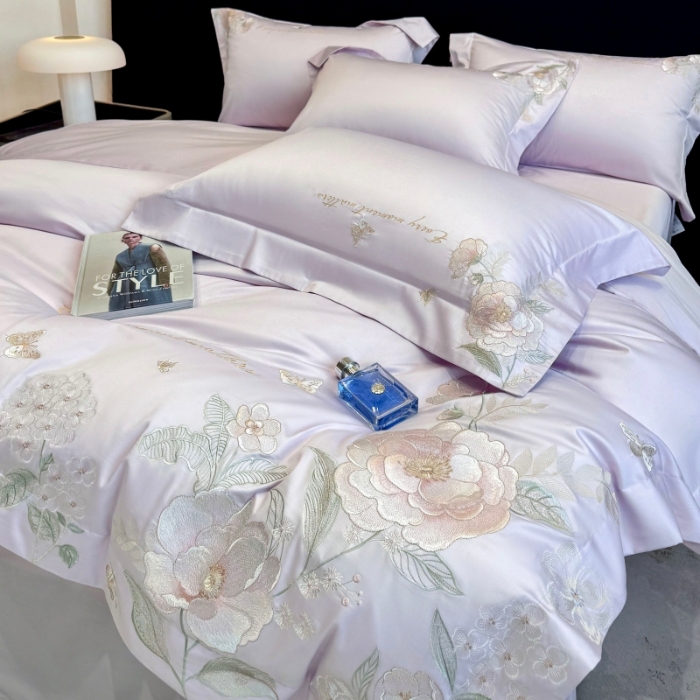 91家纺网 家纺一手货源 找家纺 （总）星蕴家纺 2026新款贡缎50长绒棉绣花四件套-玛格丽