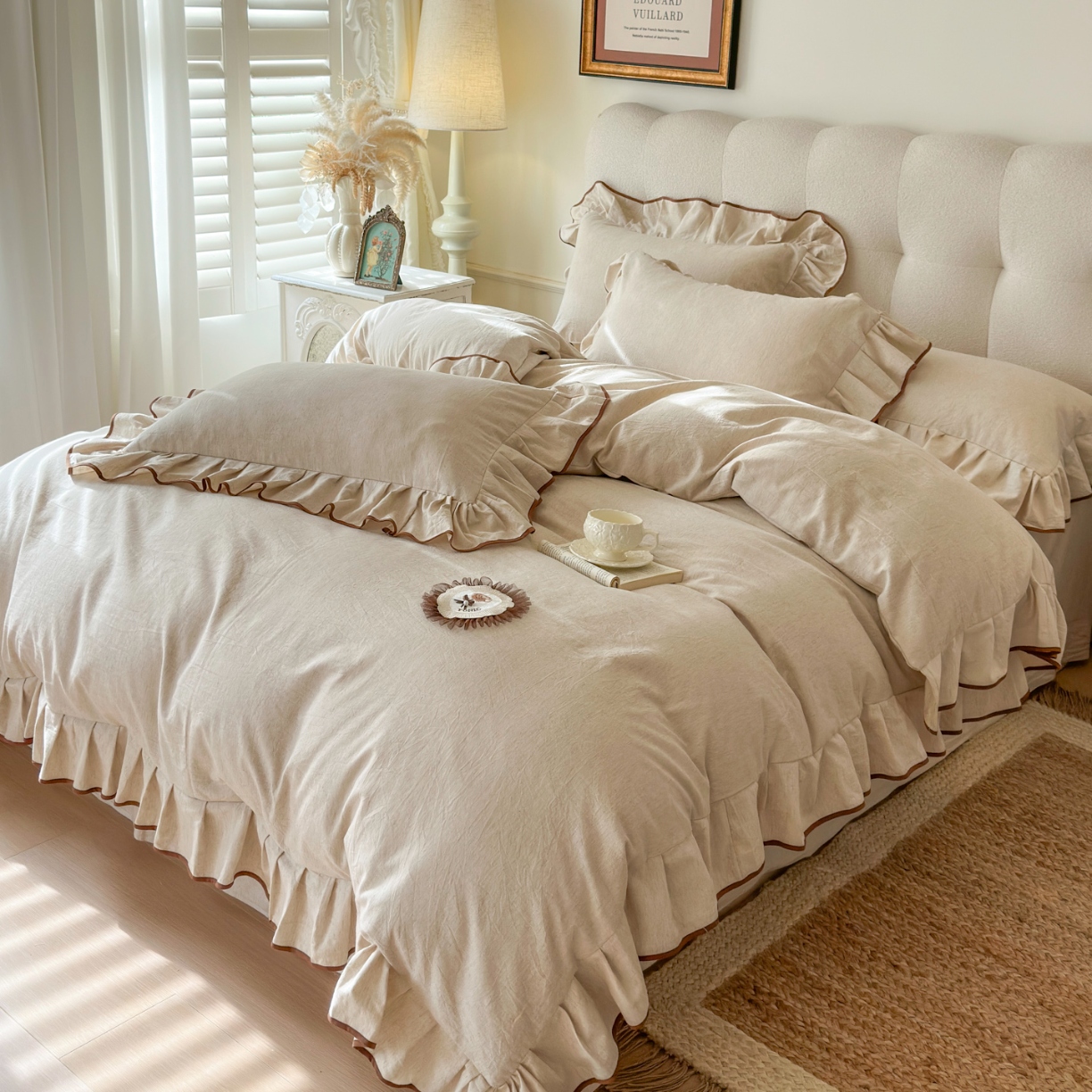 91家纺网 家纺一手货源 找家纺 （总）亲亲公主 2026新款法式棉麻四件套-焦糖玛奇朵（券后不低于318元）