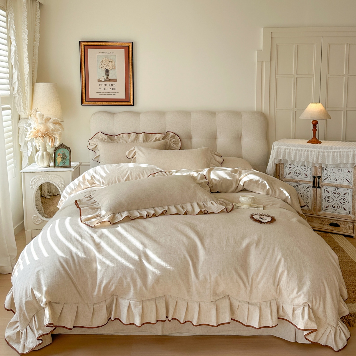 91家纺网 家纺一手货源 找家纺 （总）亲亲公主 2026新款法式棉麻四件套-焦糖玛奇朵（券后不低于318元）