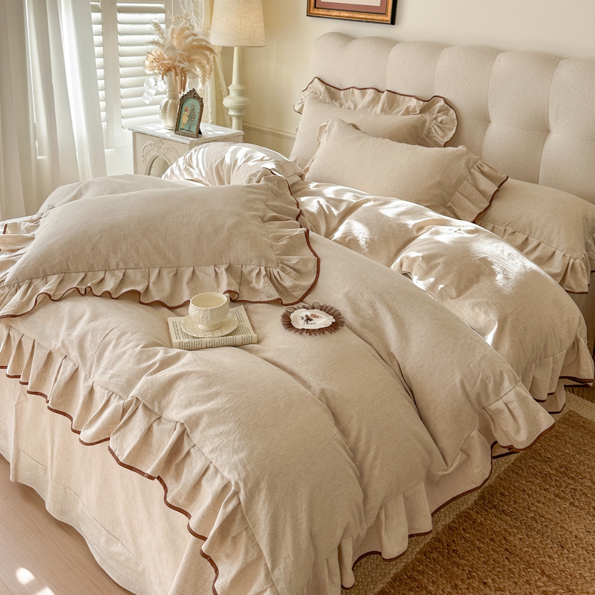 91家纺网 家纺一手货源 找家纺 （总）亲亲公主 2026新款法式棉麻四件套-焦糖玛奇朵（券后不低于318元）